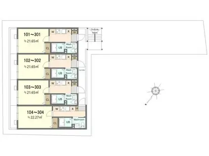 中新田B号棟(1K/1階)の間取り写真
