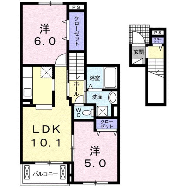 リヴェール土入 I(2LDK/2階)の間取り写真