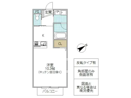 レーガベーネ渡里W(ワンルーム/2階)の間取り写真