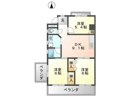 メゾン・シャン・ビラージ(2LDK/4階)の間取り写真