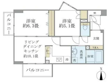 KDXレジデンス杉並方南町(2LDK/1階)の間取り写真