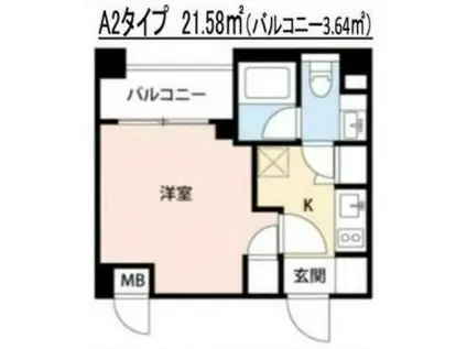 スクエアシティ横濱根岸(1K/2階)の間取り写真