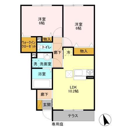 スローライフさしまII(2LDK/1階)の間取り写真