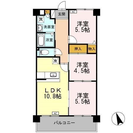 クレスト西添(3LDK/3階)の間取り写真