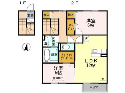 セジュール古国府 B棟(2LDK/2階)の間取り写真