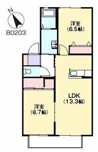 メジンK B棟(2LDK/2階)の間取り写真