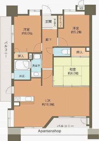 サンリヤン薬院(3LDK/9階)の間取り写真