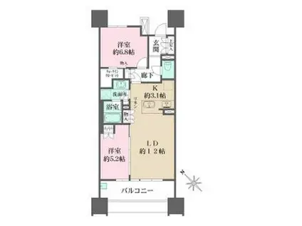 ザ・パークハウス名古屋(2LDK/13階)の間取り写真