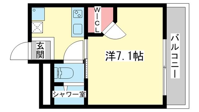 ドムール佐保川(1K/1階)の間取り写真