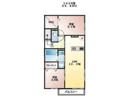 桜丘四丁目TK(2LDK/2階)の間取り写真