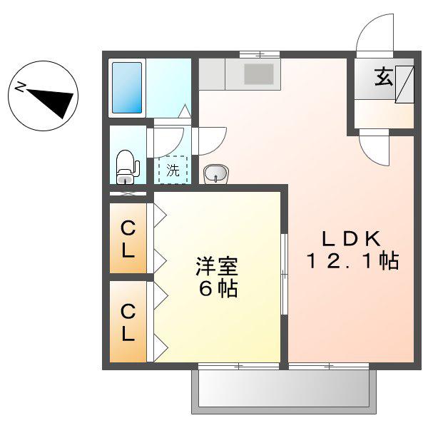 くらしきグリーンハイツ(1LDK/1階)の間取り写真