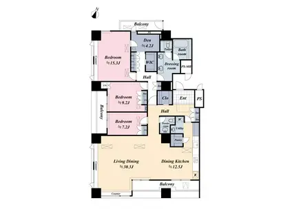 パレスビュー四番町 (3SLDK/11階)の間取り写真