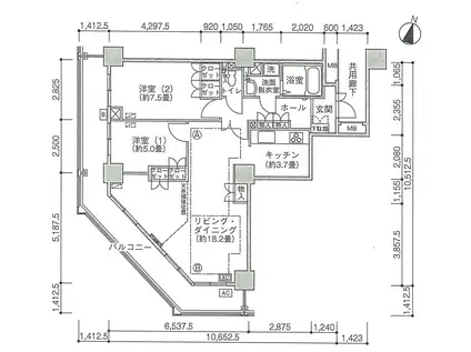 Jタワー西大井イーストタワー(2LDK/22階)の間取り写真