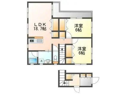 沖縄県豊見城市 2階建 築1年(2LDK/2階)の間取り写真