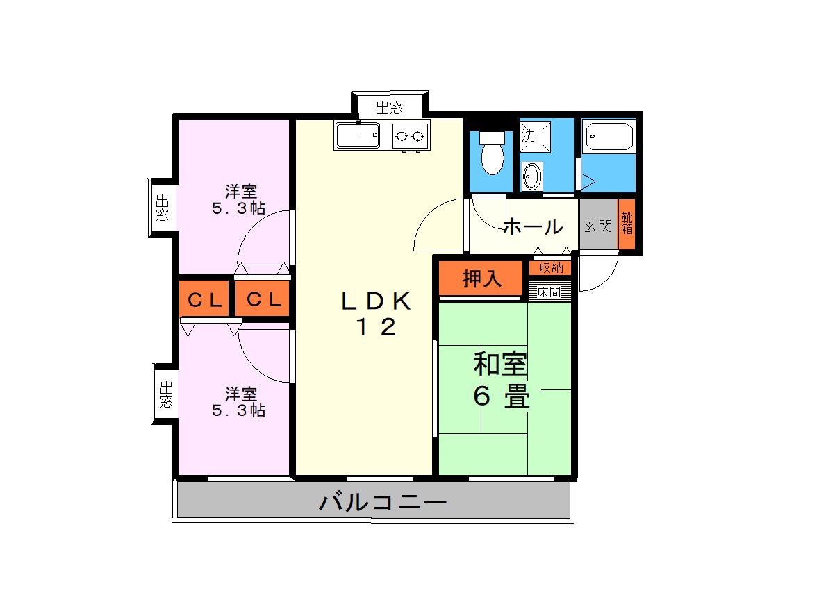 フラワーユートマンション(3LDK/2階)の間取り写真