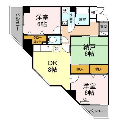 グランドール清水(2SDK/3階)の間取り写真