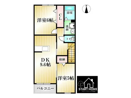 アルドーレ(2DK/2階)の間取り写真