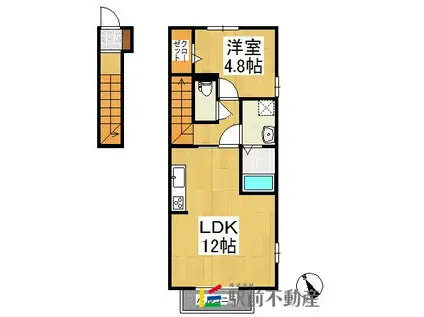 JR鹿児島本線 羽犬塚駅 徒歩66分 2階建 築10年(1LDK/2階)の間取り写真