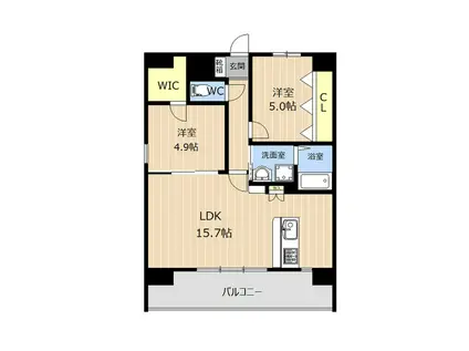 LIBTH博多駅南ウエスト(2LDK/2階)の間取り写真