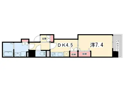 CALM河原町二条(1DK/7階)の間取り写真
