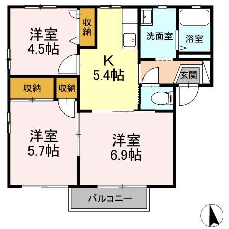 ヴィクトリータウン C(3K/2階)の間取り写真