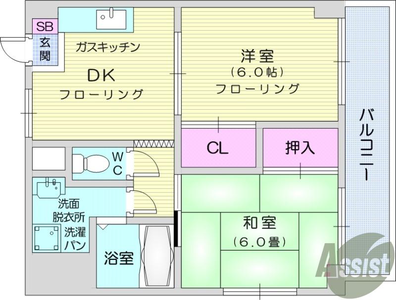 豊徳ハイツ(2DK/1階)の間取り写真