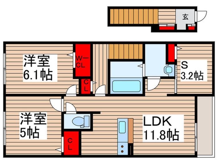 GROVE STAGE B棟(2SLDK/2階)の間取り写真