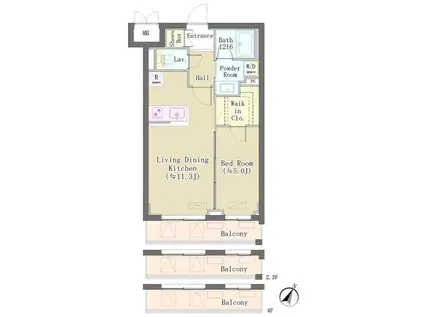 バルム下馬(1LDK/1階)の間取り写真