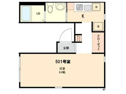 アイリス洗足(1DK/4階)の間取り写真