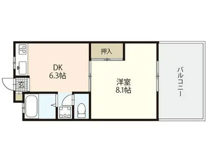 西本ビル(1DK/2階)の間取り写真