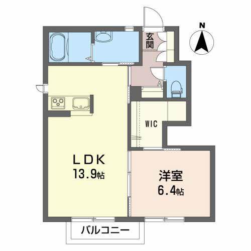 ノースフォレストB(1LDK/1階)の間取り写真