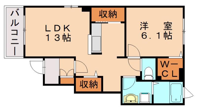 ベルコロレII B(1LDK/1階)の間取り写真