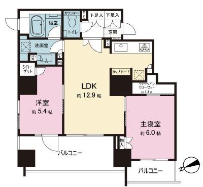 パークリュクス虎ノ門(2LDK/14階)の間取り写真