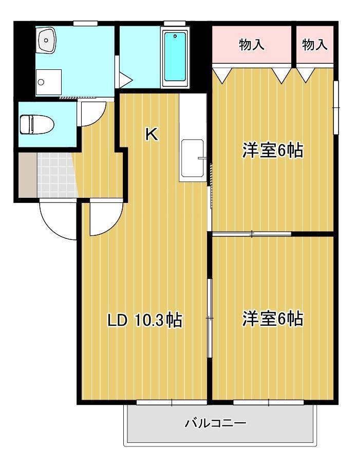 グローリーB棟(2LDK/1階)の間取り写真