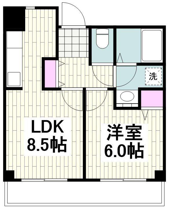 新川崎ロイヤルパレス(1LDK/2階)の間取り写真