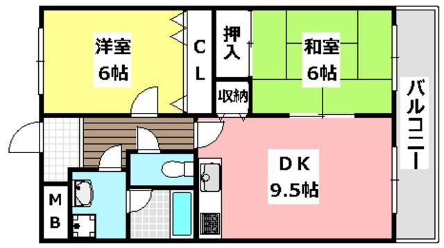 クレールミシマII(2DK/1階)の間取り写真