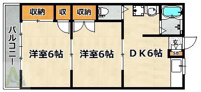 ウィングヒル3(2DK/2階)の間取り写真