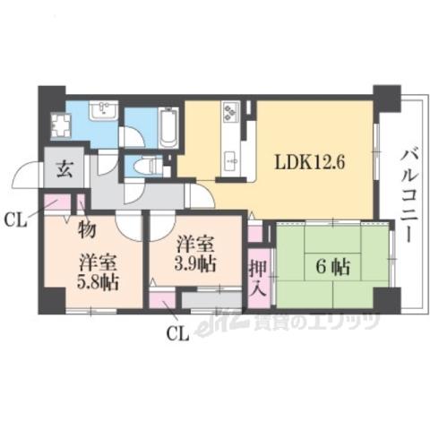 シャルマンコーポ桜井Ⅱ(3LDK/6階)の間取り写真