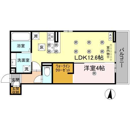 クランツ北井門B(1LDK/1階)の間取り写真