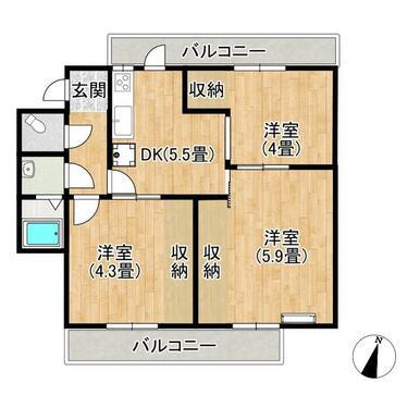 ヴィラナリー善通寺(3DK/3階)の間取り写真