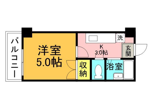 ハラビル(1K/3階)の間取り写真