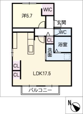 エイトファーム知立F棟(1LDK/2階)の間取り写真