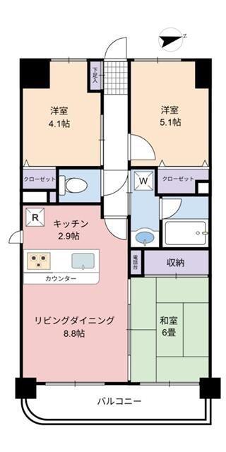 レクセルプラザ本厚木(3LDK/12階)の間取り写真