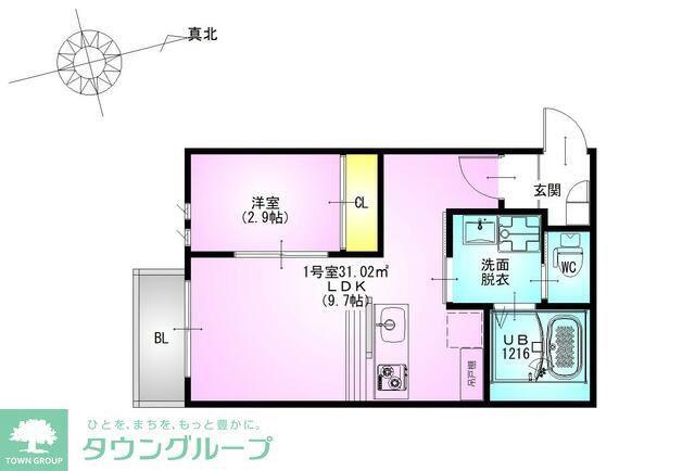 GRANDTIC 原木中山(1LDK/1階)の間取り写真