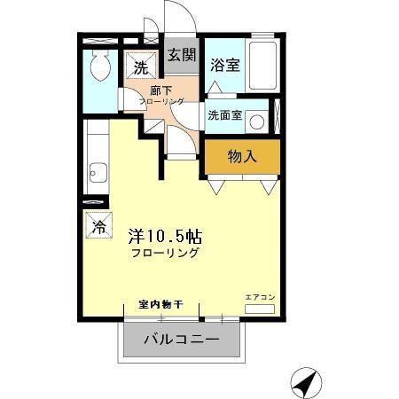 ヴィクトワールK(ワンルーム/2階)の間取り写真