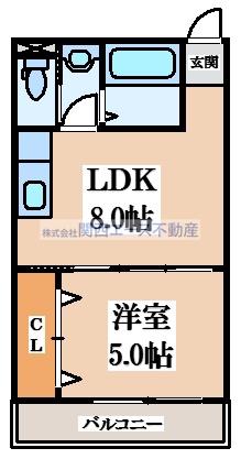 ポルトカーサ東大阪(1DK/2階)の間取り写真