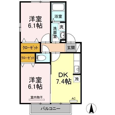 シュトラント国分寺A棟(2DK/2階)の間取り写真
