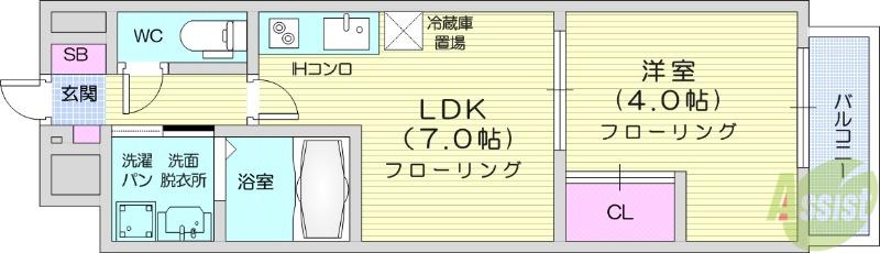 シェルグランデ六丁目(1LDK/11階)の間取り写真