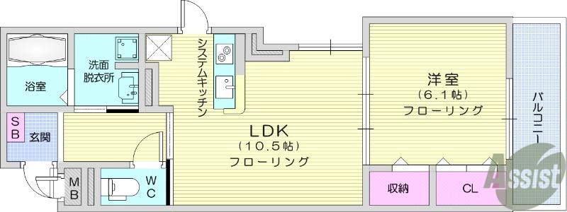 グランハイムⅡ(1LDK/2階)の間取り写真