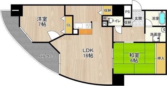 フェルザ住之江公園(2LDK/3階)の間取り写真